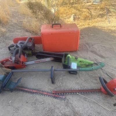 #5100 • (4) Chainsaws, (2) Hedge Trimmers, and (1) Weed Whacker
