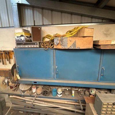 #1046 • Hand Tools, Sears Am/Fm Receiver, Sand Paper, Bolts, Paint, Rope
