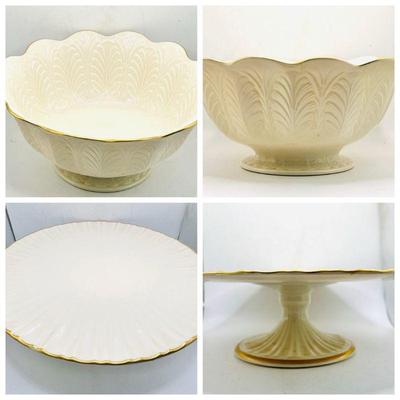 (2) Gold Trimmed Lenox Porcelain Bowl & Cake Stand
