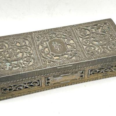 Intricate Brass/Bronze Jewelry Box ft. Lions & Fleur de Lis
