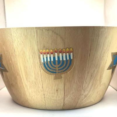 ClayArt Handpainted 12” Wooden Judaica Bowl
