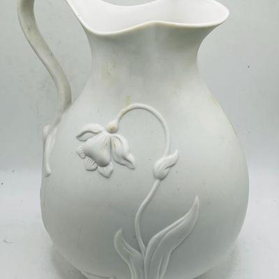 Bisque White MMA 1993 Jonquil Pitcher with Raised Floral Design
