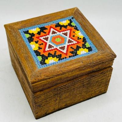 Judaica Wooden Box with Beaded Star of David

