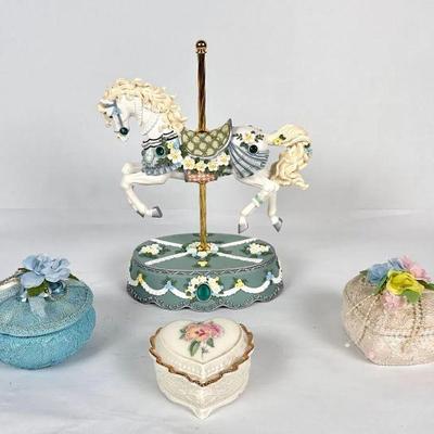 Lot #104 Vintage Heritage House County Fair Collection "You Are So Beautiful" Carousel Horse & Trinket Boxes

