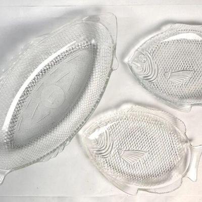 Lot #42 Vintage Fish Shape Glass Serving Dishes 
