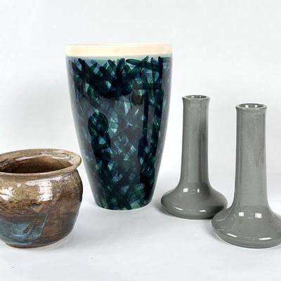 Lot #121 Vintage Hall Ceramic Bud Vases & Contemporary Vase and Stoneware Planter Vase

