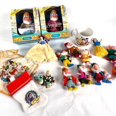 Lot #89 Vintage Disney Snow White Mug, Vintage Seven Dwarf Ornaments
