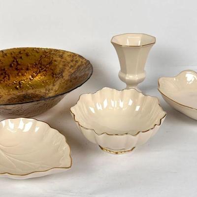 Lot #69 Vintage Lenox Porcelain Decor with 24KT Gold Trim and Decorative Gold Centerpiece Bowl
