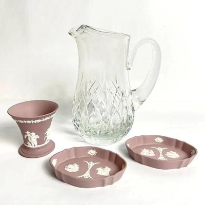  Lot #6 Vintage Crystal Pitcher & Wedgwood Cream on Lilac Jasperware Collection 
