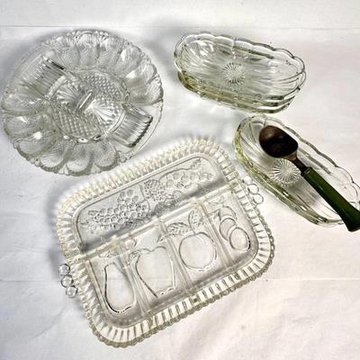 Lot #60 Vintage EAPG Deviled Egg Serving Plate, Relish Dish, Banana Split Dishes with Scooper
