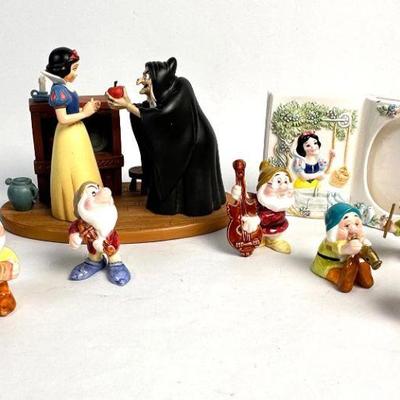 Lot #48 Vintage Disney Snow White and Apple Hag Figurine, Picture Frame, and Dwarfs 

