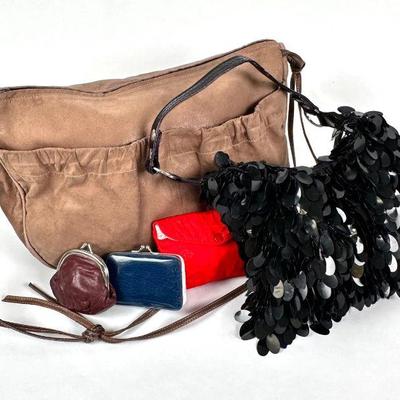 Lot #71 Vintage Purse Collection: Bally Purse, Black Glam Handbag & Coin Purses
