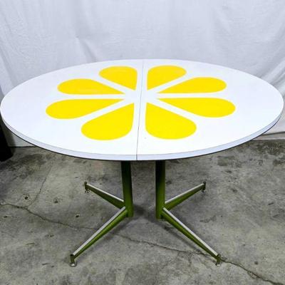 Lot #1 Mid-Century Modern Lemon Slice Yellow & White Extendable Dining Table with Leaf
