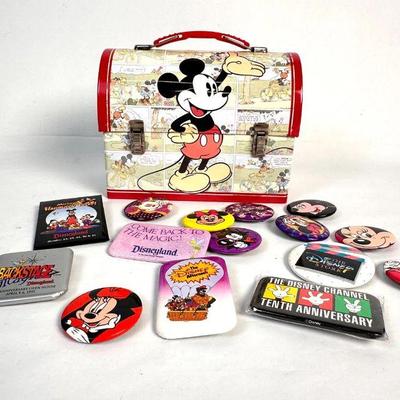 Lot #55 Vintage Disney Mickey Mouse Lunchbox & Assorted Collectible Buttons
