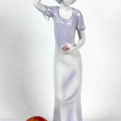 Lot #72 Vintage Hand Painted Porcelain Figurine - Woman in Purple Dress - Hollóházi Hungary
