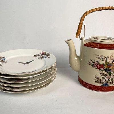 Lot #77 Vintage Japanese Tea Pot & Butterfly Plates
