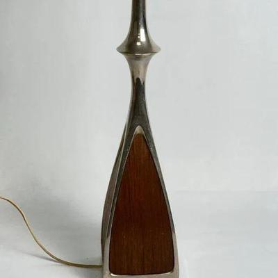 Lot #4 Vintage Wood & Chrome Mid-Century Table Lamp
