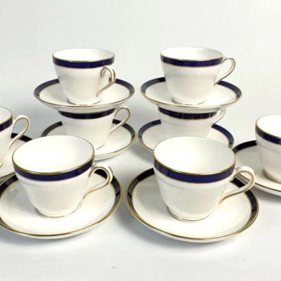 Lot #18 Vintage Spode Consul Cobalt Bone China Cup & Saucer Sets - Set of 8 
