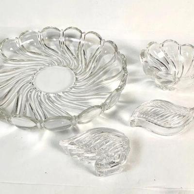 Lot #35 Vintage Mikasa Crystal Serving Plate, Bowl and 2 trinket dishes
