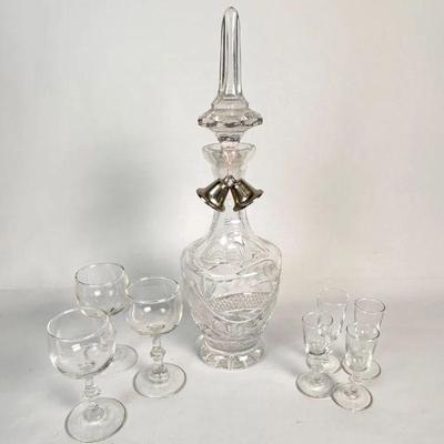 Lot #68 Vintage Monarch West Germany Lead Crystal Decanter & Small Cordial/Aperitif Glasses
