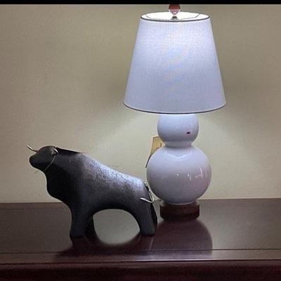 Bull statue and Lauren lamp