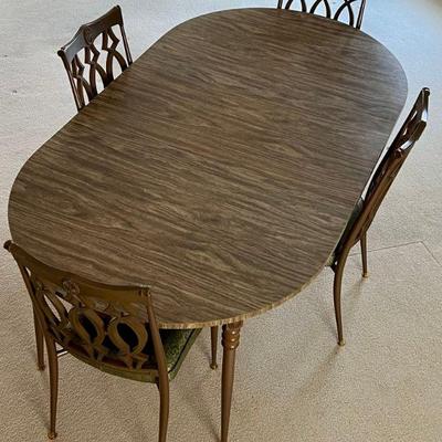 Mid Century Modern Daystrom Furniture Laminate Top Dining Table With Leaf & Metal Frame Chairs 