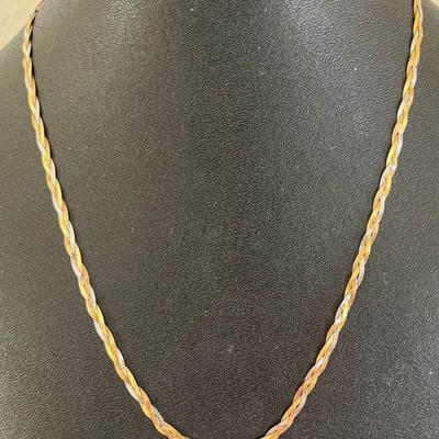 14k Gold Braid 18 Inch Necklace Tri Color - Total Weight 5.04 Grams