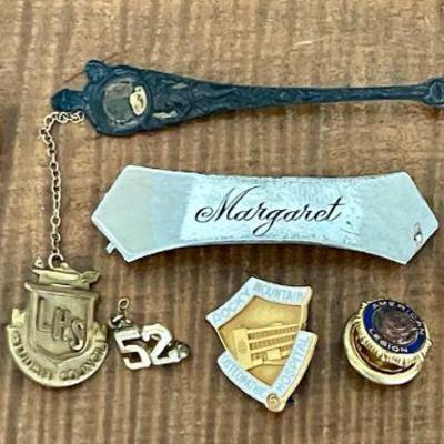 Sterling Silver Boulder Colorado Miner Souvenir Spoon, Sterling Barrette, Vintage College Pins, And More