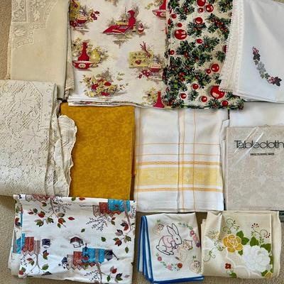 Lot Of Vintage Table Clothes - Lace, Holiday, New In Package, And More (as Is)