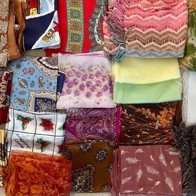 Lot Of Vintage Acetate, Chiffon, And  Viscos Ladies Scarves