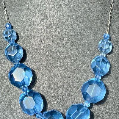 Antique Art Deco Sterling Silver And Cut Crystal Graduated Bead 18" Necklace