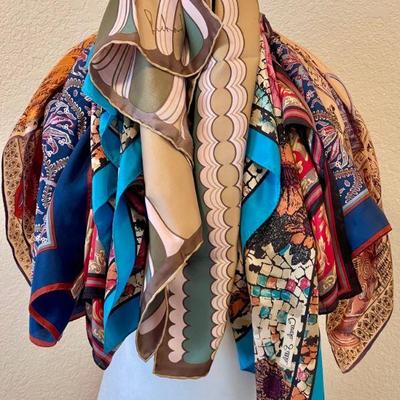 Lot Of Vintage Silk Scarves - Anne Klein, Carole Little, Richard Allan, And More