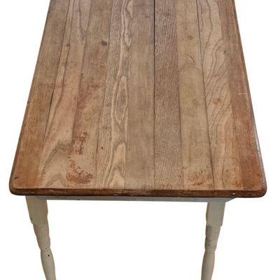 Antique Hand Painted 36.5" Wooden Folding Table On Casters