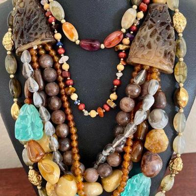 Boho Necklaces - Monet, Faux Colored Beads, Chip Bead, And Carved Acrylic Multi Strand