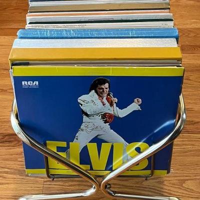 MCM Brass Album Rack With Assorted Vintage Vinyl Albums And Box Sets - Holiday, Classic, Orchestra, Etc.