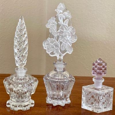(3) Vintage Art Deco Crystal Perfume Bottles With Stoppers 
