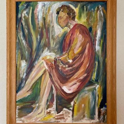 1950's Original Margaret Sumner Oil On Canvas In Oak Frame