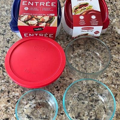 Rubbermaid And Signature Select New In Package Tupperware Sets And (4) Pyrex Clear Glass Bowls With 1 Lid