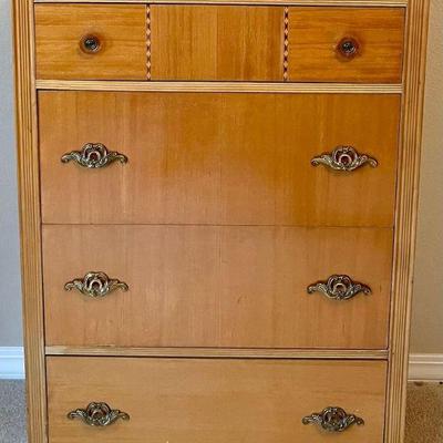 1930's Art Deco Blonde Vaughan Bassett 4 Drawer Dresser