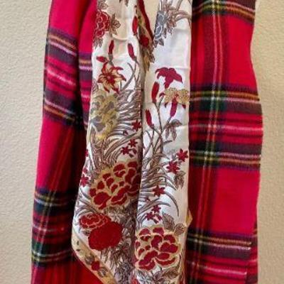 Christian Dior Acrylic Scarf Made In Italy, Oscar De La Renta 100 Percent Silk Scarf