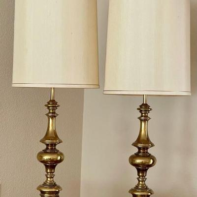 (2) MCM Brass Table Lamps - (1) As Is