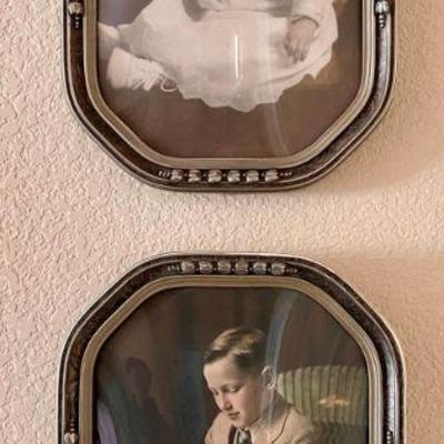 Pair Of Vintage  10 X 14 Wood Frames W Childrens Photographs