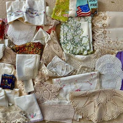 Large Lot Of Vintage Hand Crocheted And Cotton Doilies, Pillow Cases, Runners, Napkins, And More