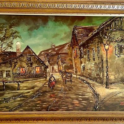 MCM Zorra Acrylic Over Print City Landscape With Gold Decorative Frame