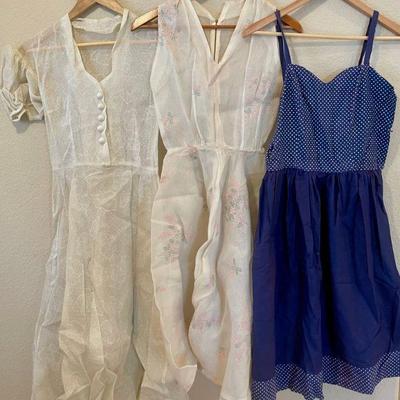 (3) Hand Made 1940's Ladies XS Net And Cotton Dresses (as Is)