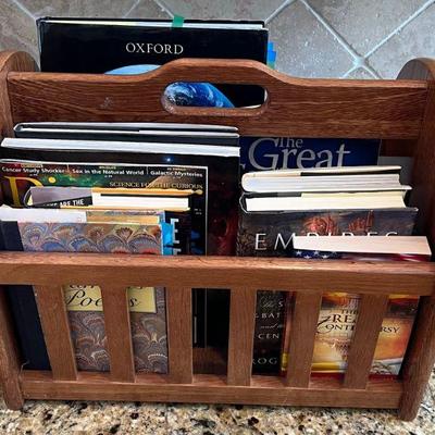 Vintage Wooden Handled Book Rack With Books