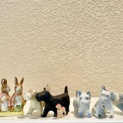 Lot Of Vintage Porcelain And Celluloid Dog Figurines - Beswick England Beatrix Potter, Ganz Angel, And More