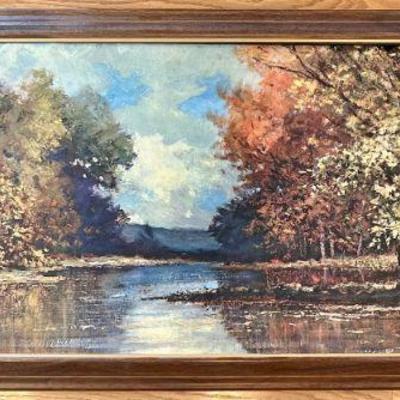 Large Vintage Robert Wood " Path Of Gold" 60" X 24" Framed Print