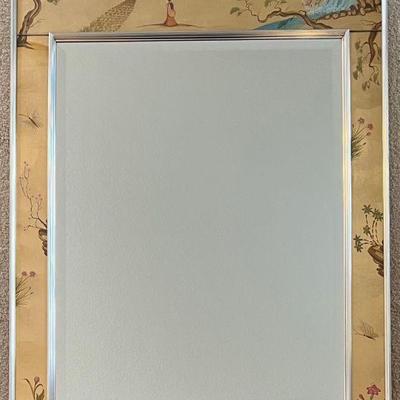Vintage La Barge Chinoiserie Beveled Hand Painted Heavy Solid Wood Framed Mirror