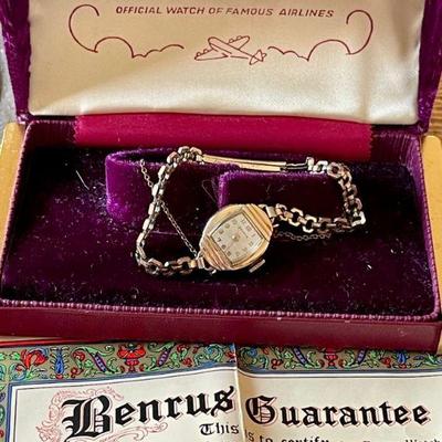 Vintage Benrus 12k Gold Filled Watch With Box, Certificate And Exterior Box